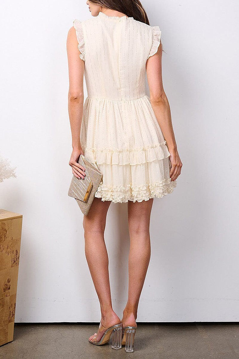 Ruffle sleeve tiered shimmer mini dress (EFWT7673)