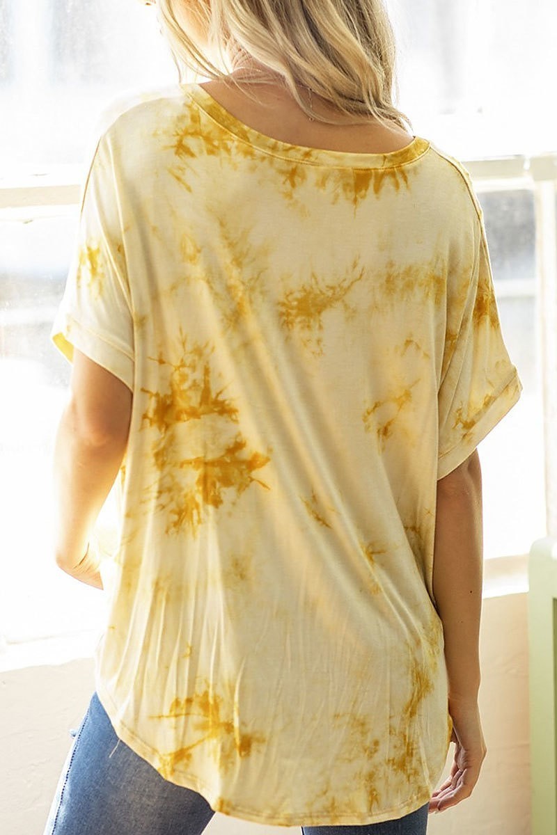 V neck loose fit tie dye twist top (ET5439)