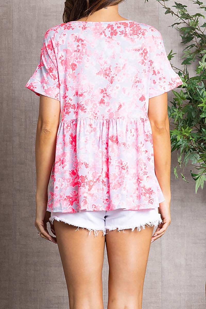 Spring fresh floral print babydoll blouse top (EDSW3203)