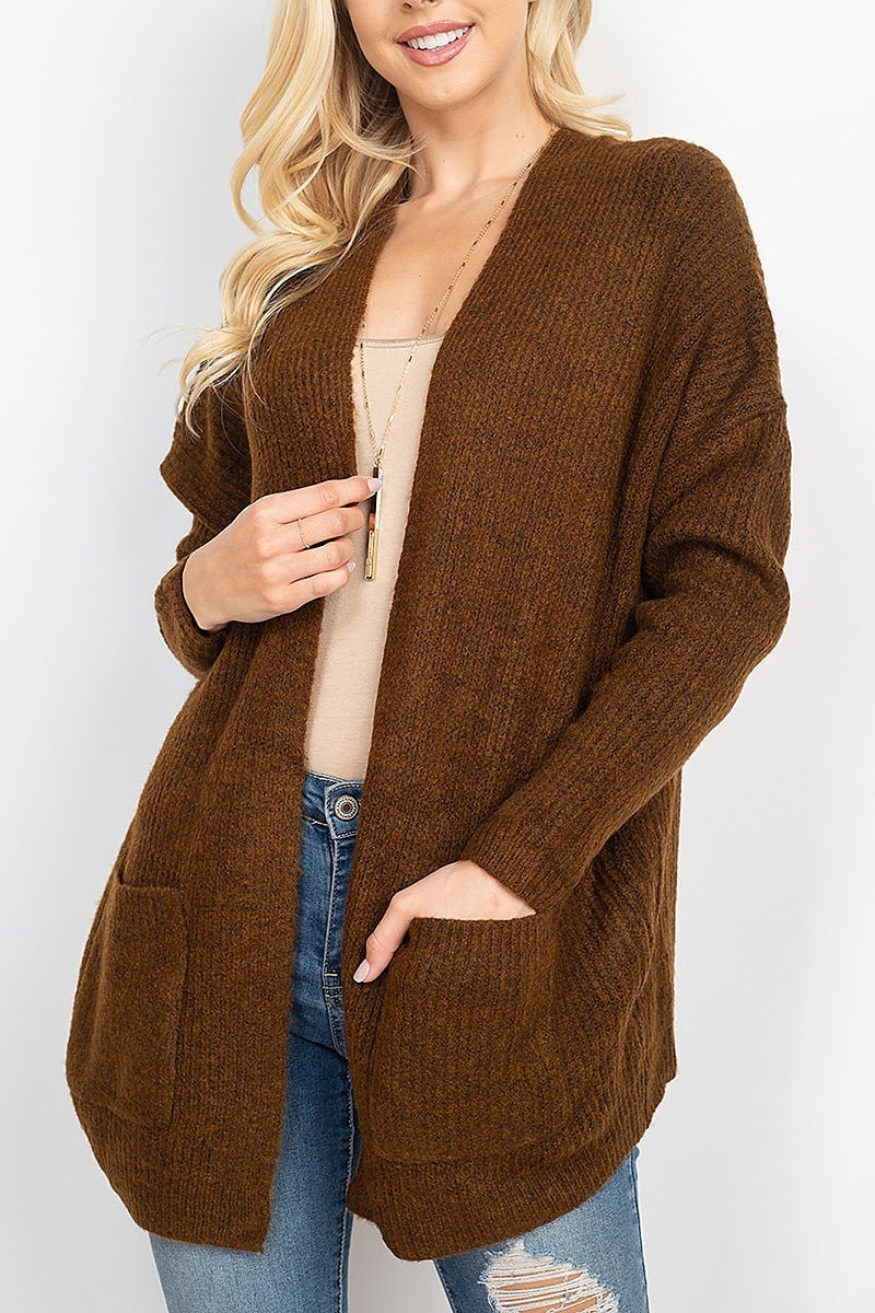 Cable back detail pocket front sweater cardigan (DGS5289)