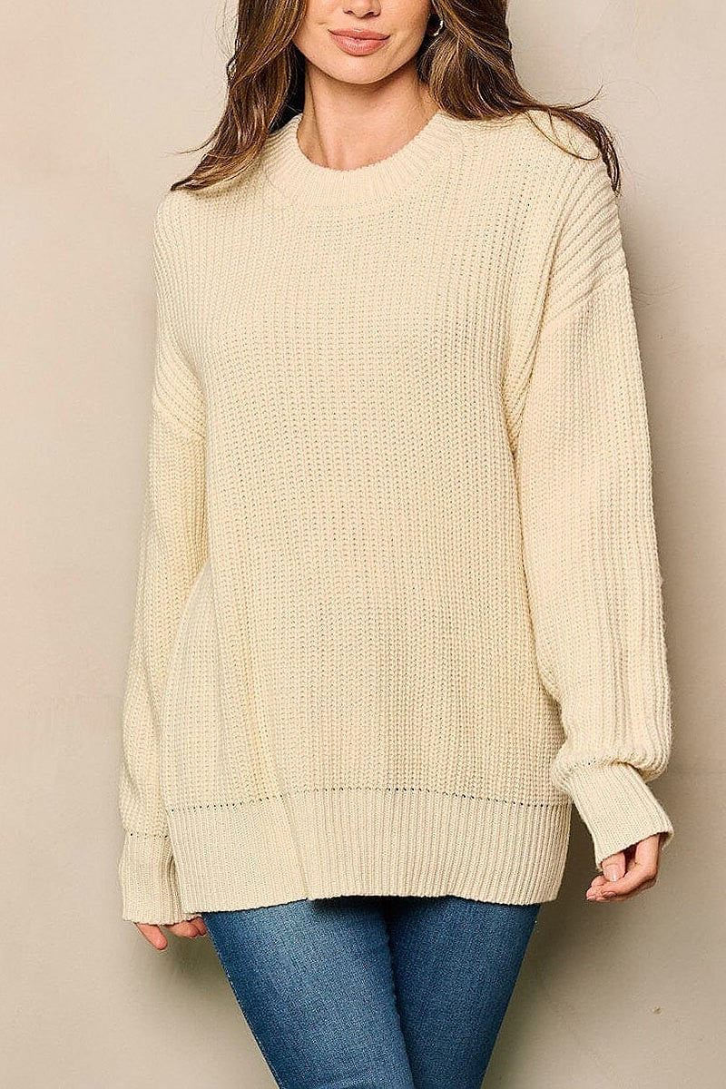 Long sleeve knit pullover sweater (EFWT5052)