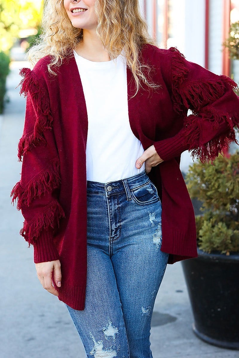 Fringe solid cardigan sweater (ETBM4209)