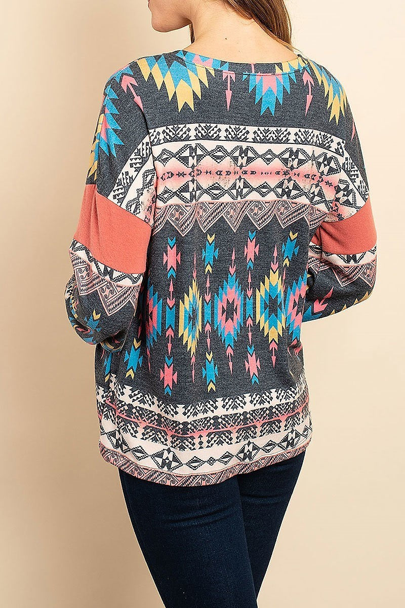 Color block aztec tribal print top (ED8018)