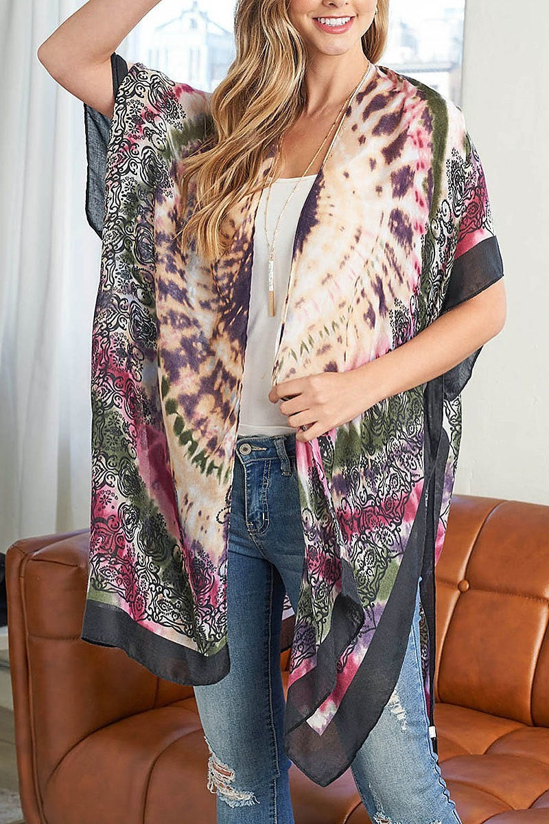 Tie dye boho open front kimono (EF3232)