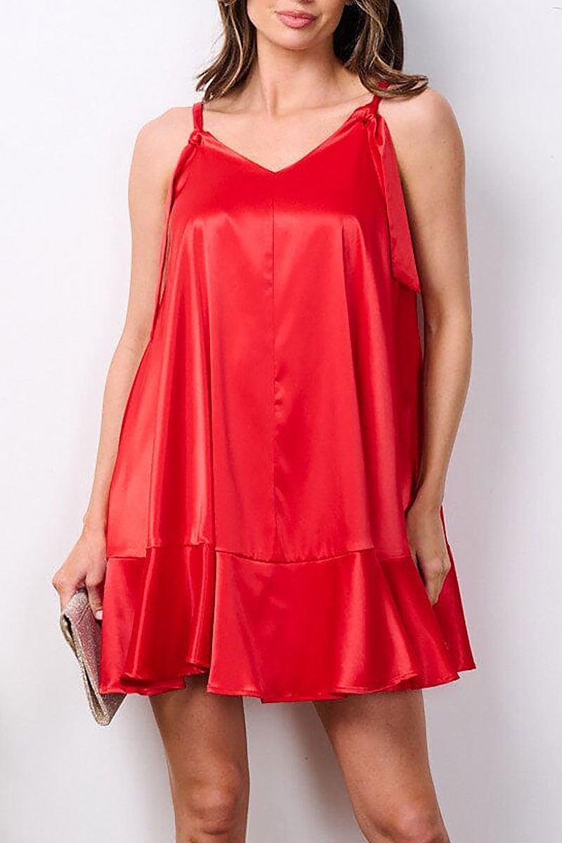 Sleeveless v-neck ruffle bottom hem mini dress (EFWT7558)