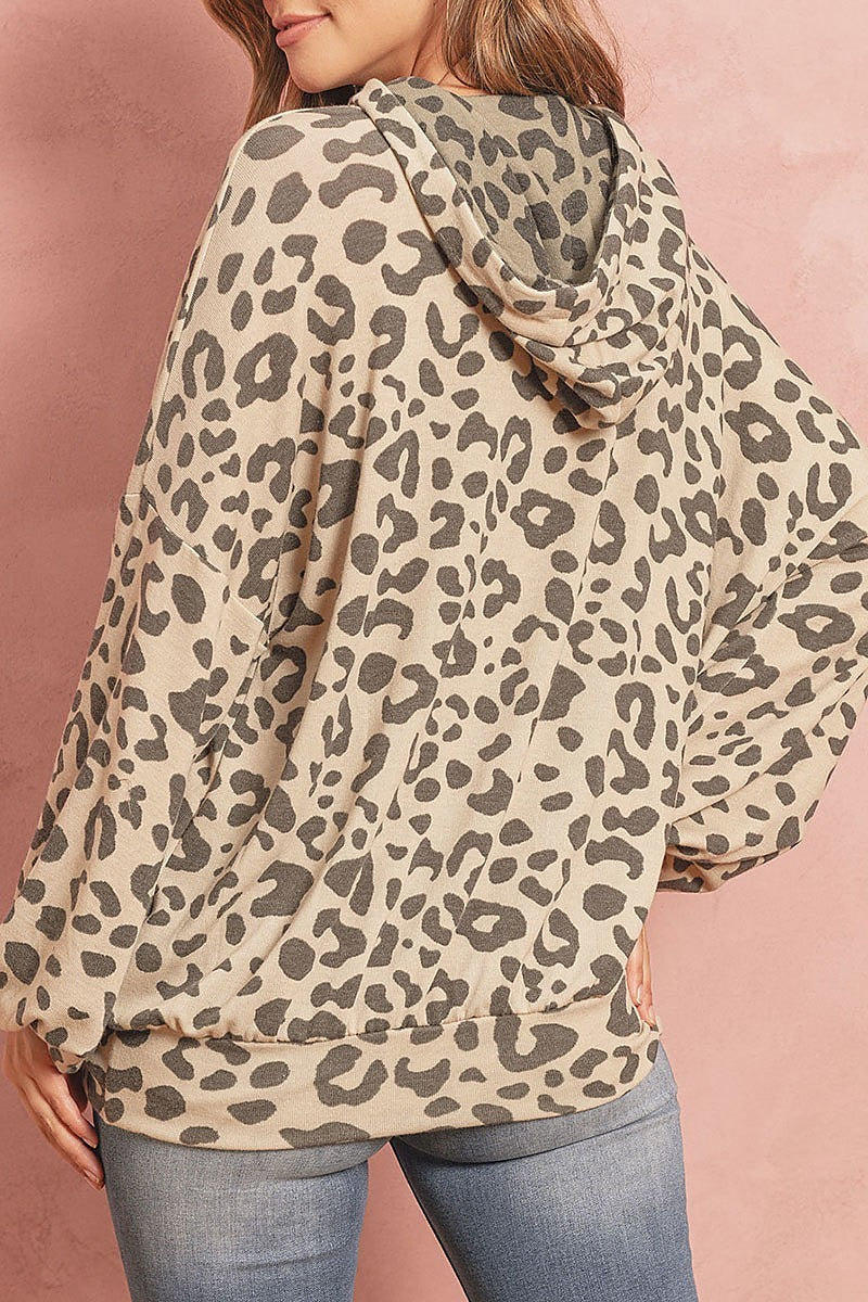 Leopard puff sleeved self tie hoodie (ED8129-31)