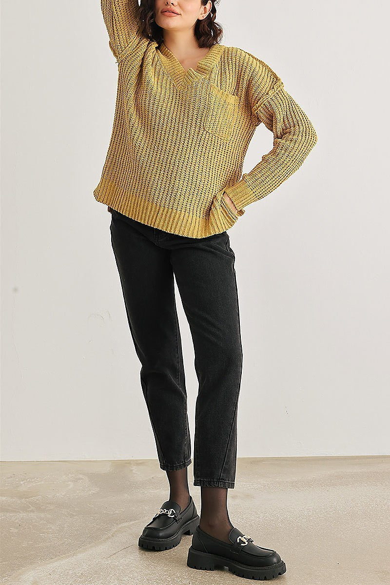 One pocket v neck sweater (TED2042)