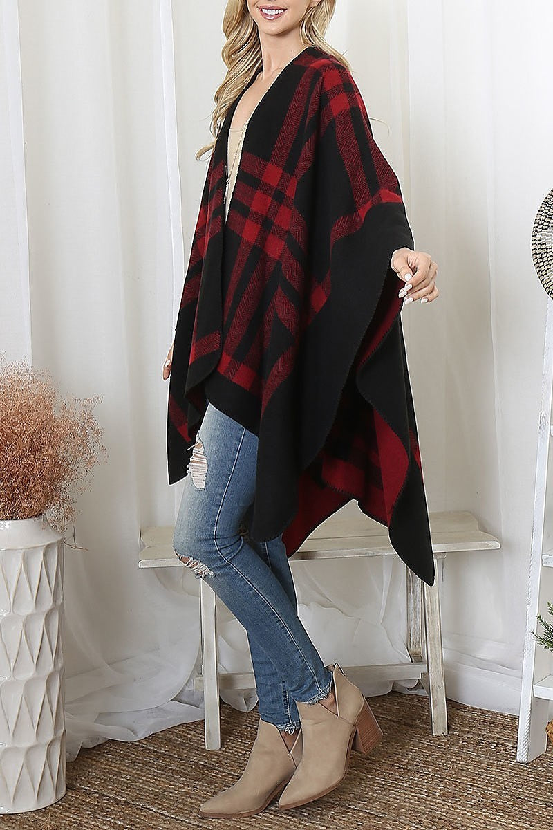 Plaid knit warmer open front kimono (DGS6091)