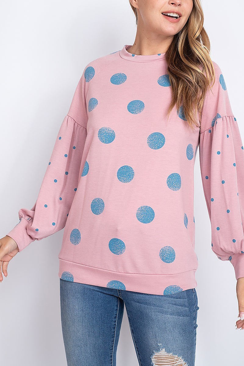 Bubble sleeve mix polka dot print top (EF1928)