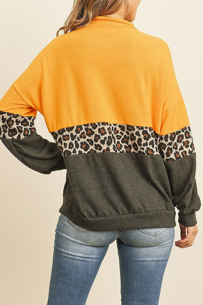 Long sleeve leopard contrast puff sleeve color (DGS4868-LAST)