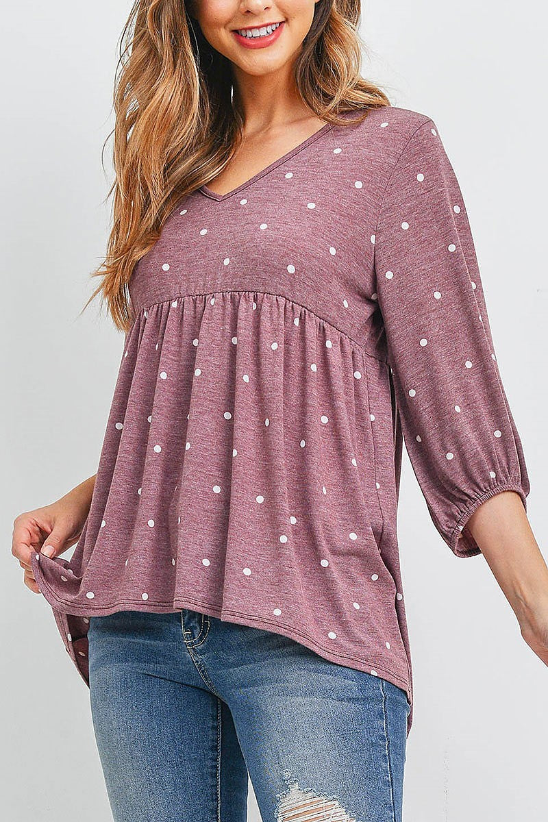 Quarter sleeve polka dot hi low top (EF1857)