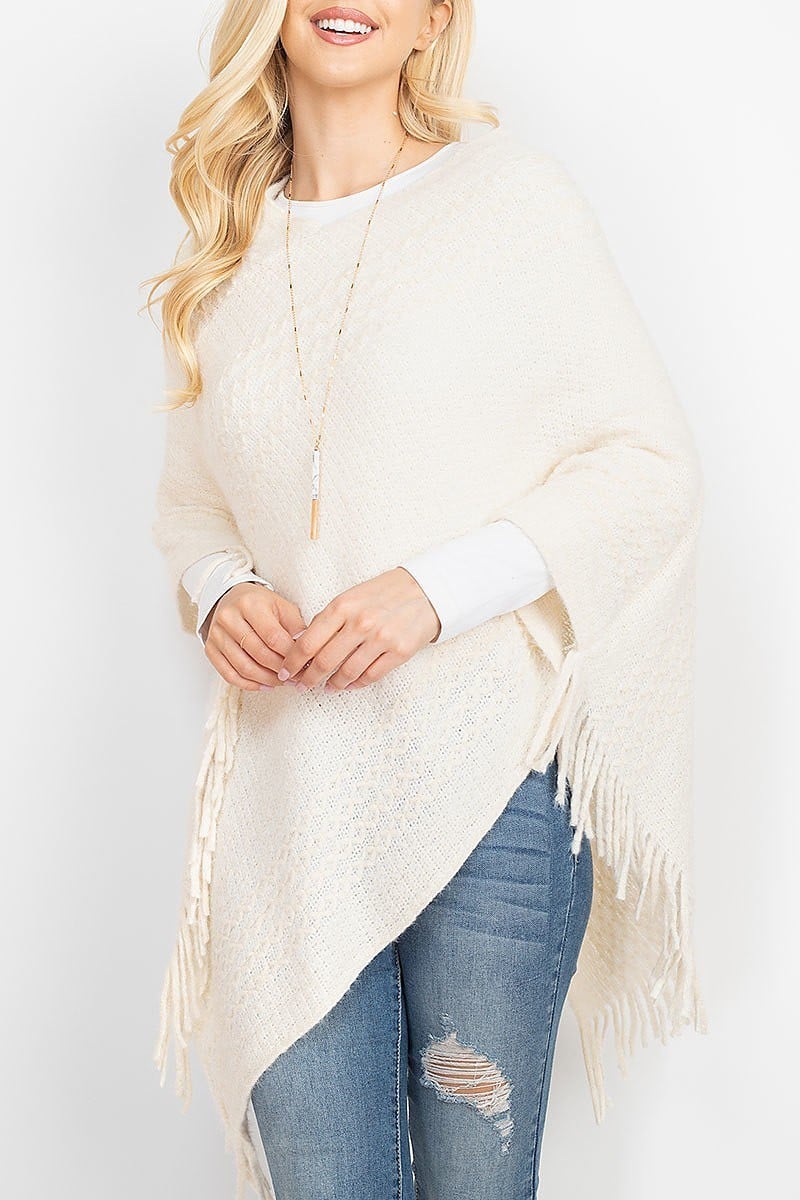 Striped knit tassel poncho (DGS5312)