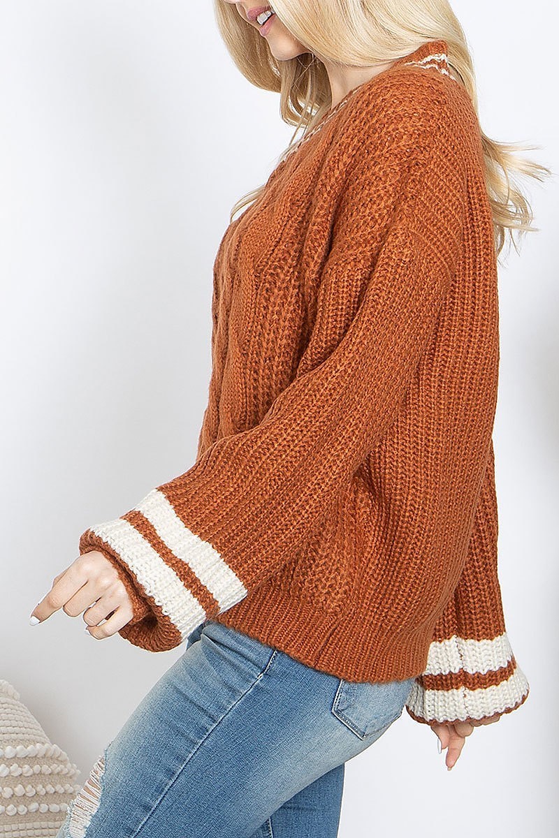 V neck puff sleeve knit sweater (DGS6024)