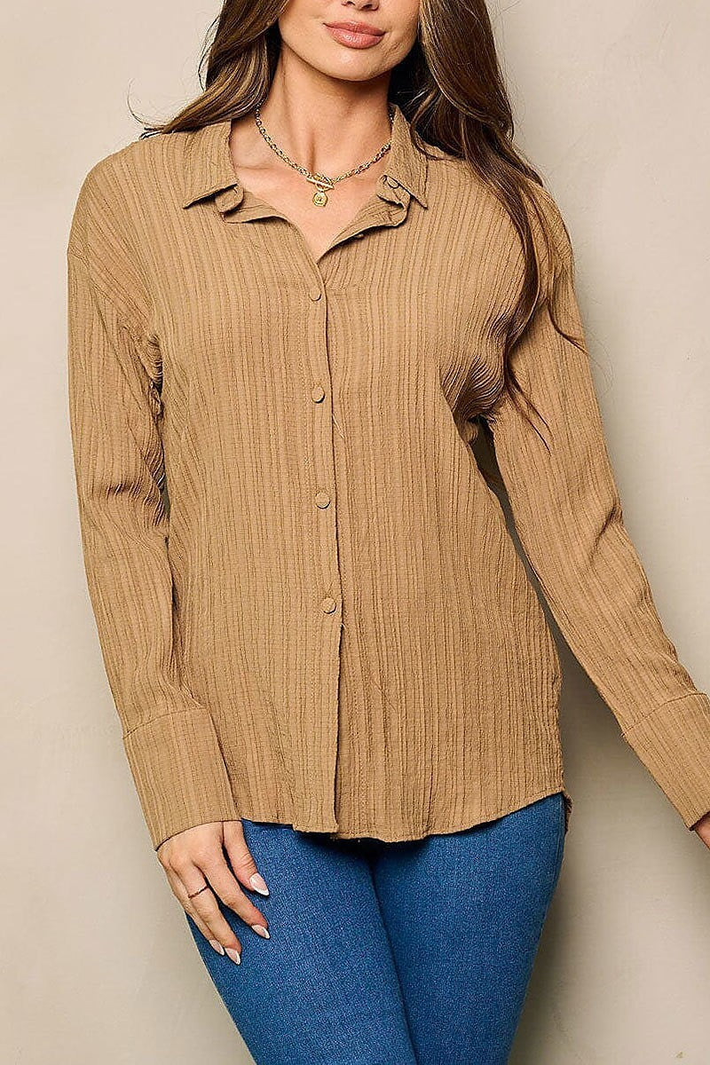 Long sleeve button up detailed blouse top (EFWT4586)