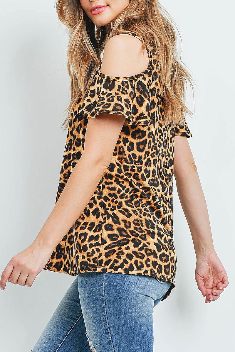 Animal print off shoulder crisscross neckline top (ED9318)