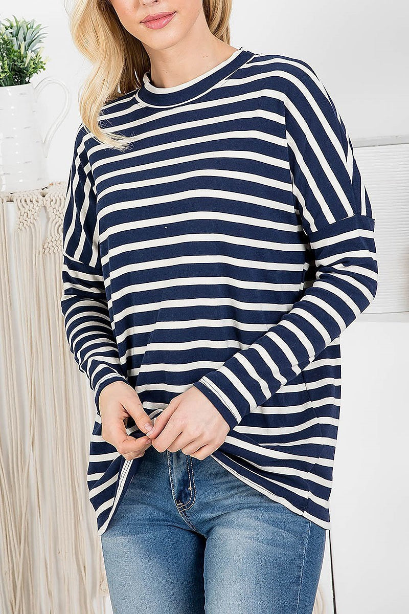 Crew neck loose fit stripe top (EF2860)