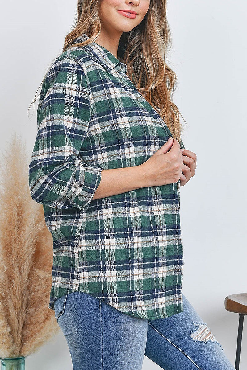 Sherpa fleece lined plaid flannel shirt top (EF2501)