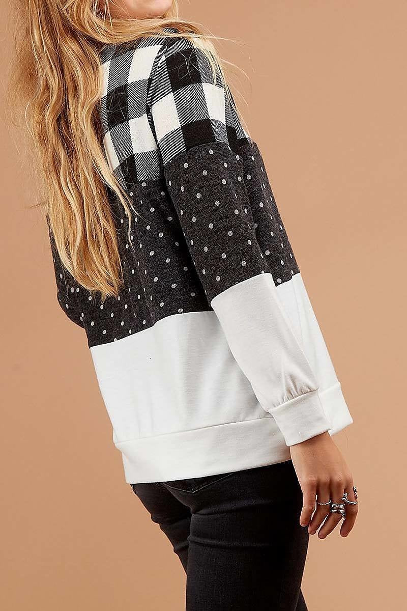 Plaid polka dot color block sweater (DGBM8895-LAST)