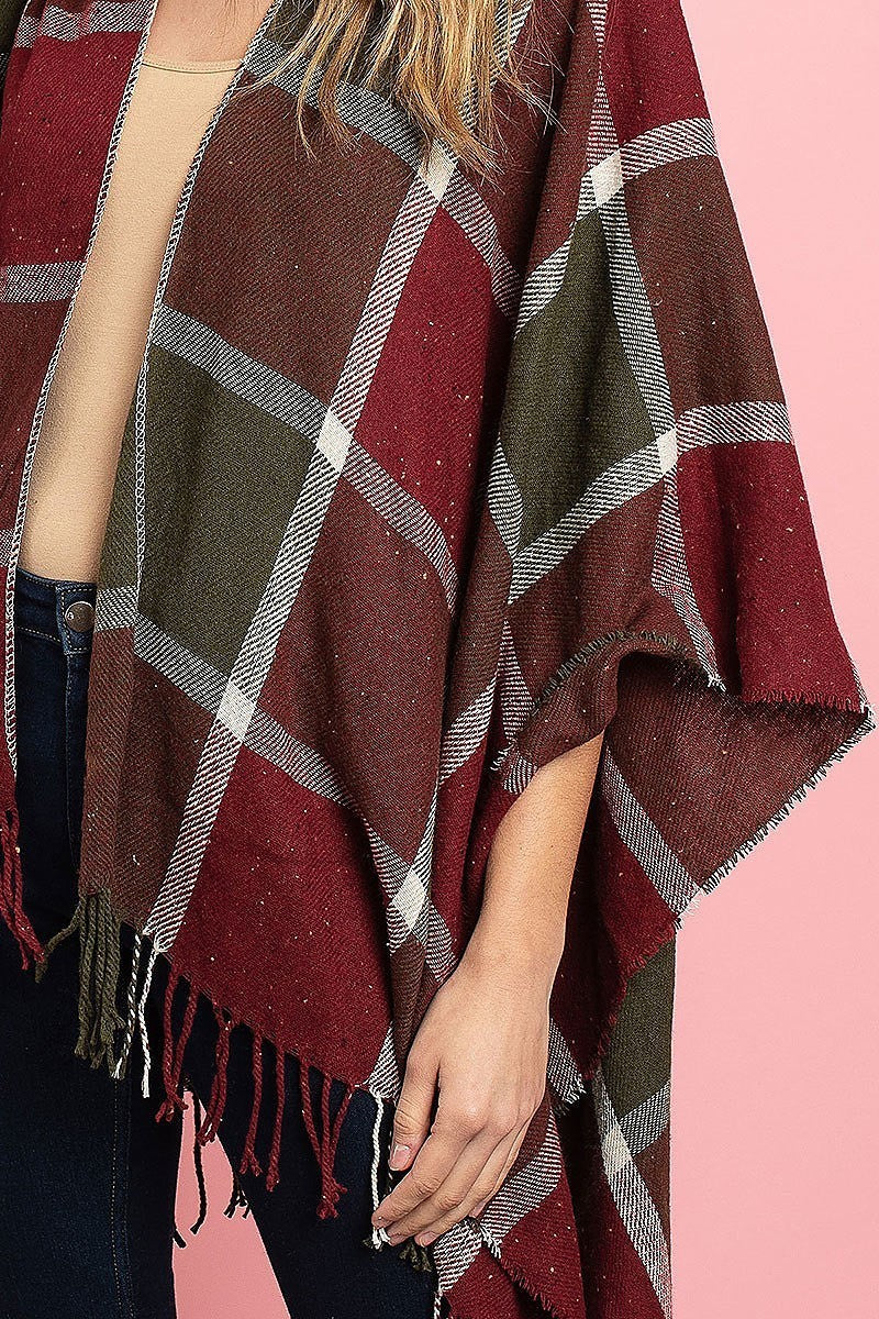 Fringe detail loose fit poncho sweater (DGS4918)