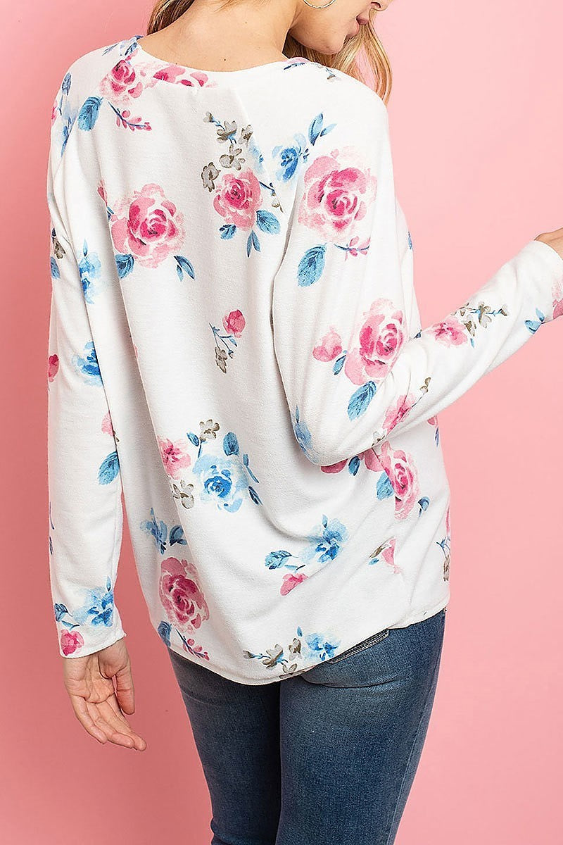 Floral long sleeved round neck top (ED8325)