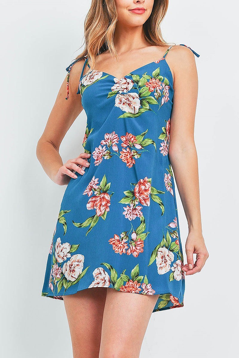 Smoked waist back floral print dress (DED6333)