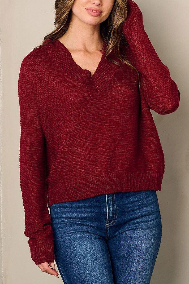 Long sleeve v-neck knit top (EFWT2891)