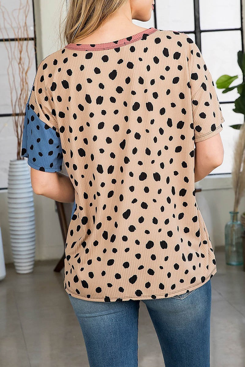 Animal print color block overlock stitched top (EF3410)