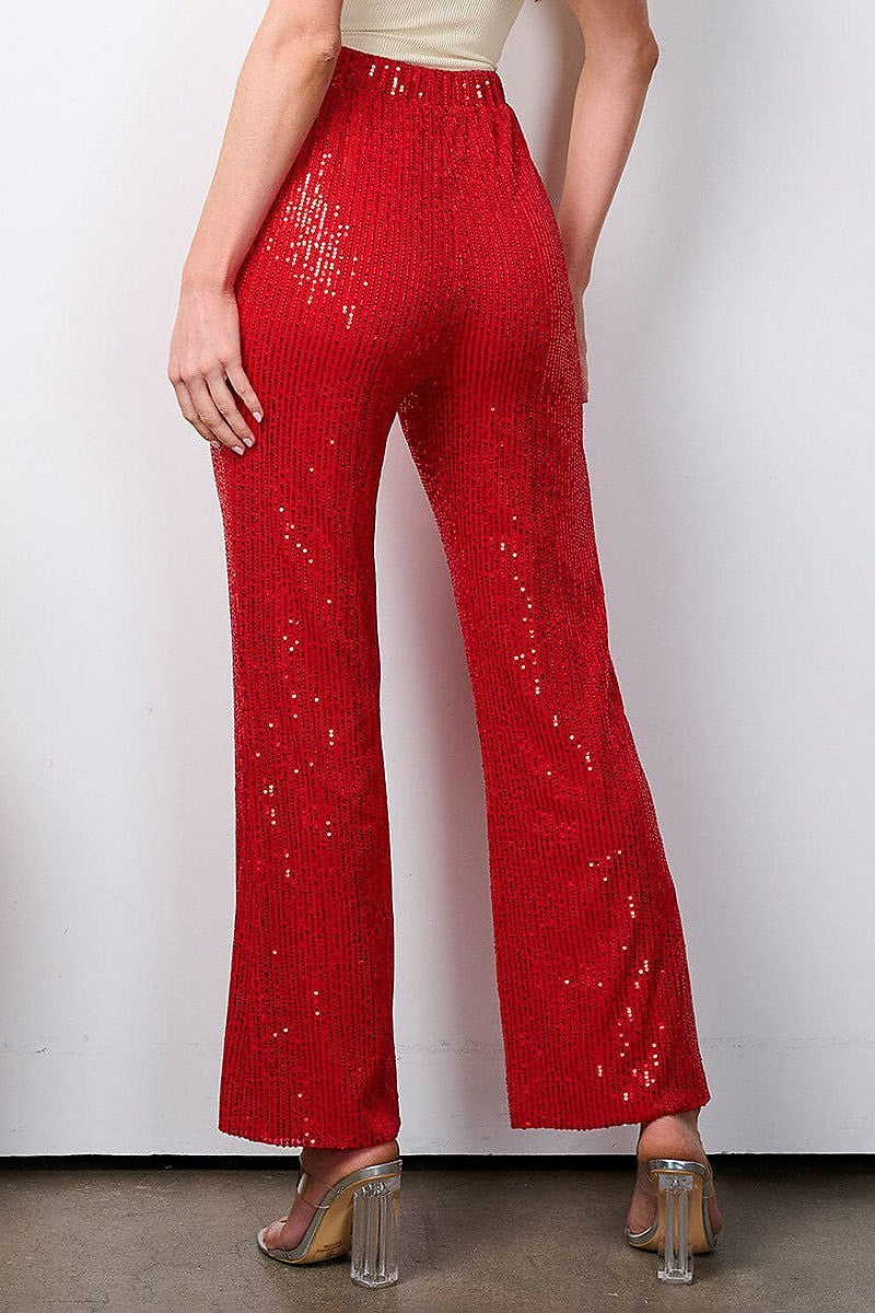 Elastic waist sequins wide led pants (EFWT7432)