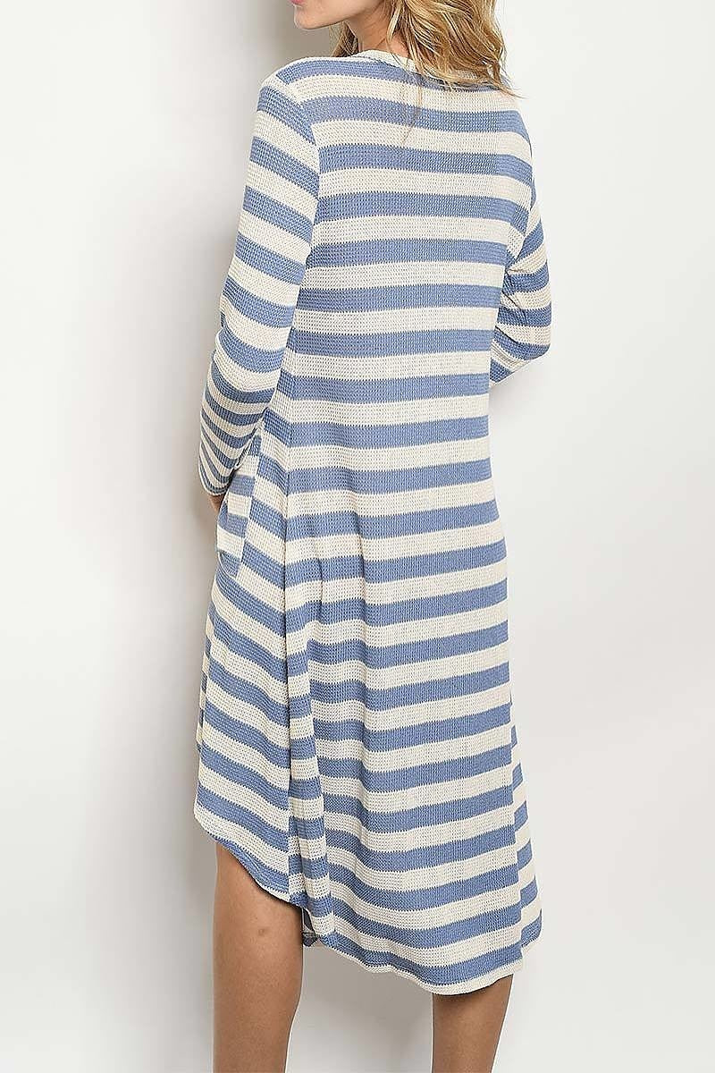 V neck pocket detail stripe hi lo dress (DED4651-3)