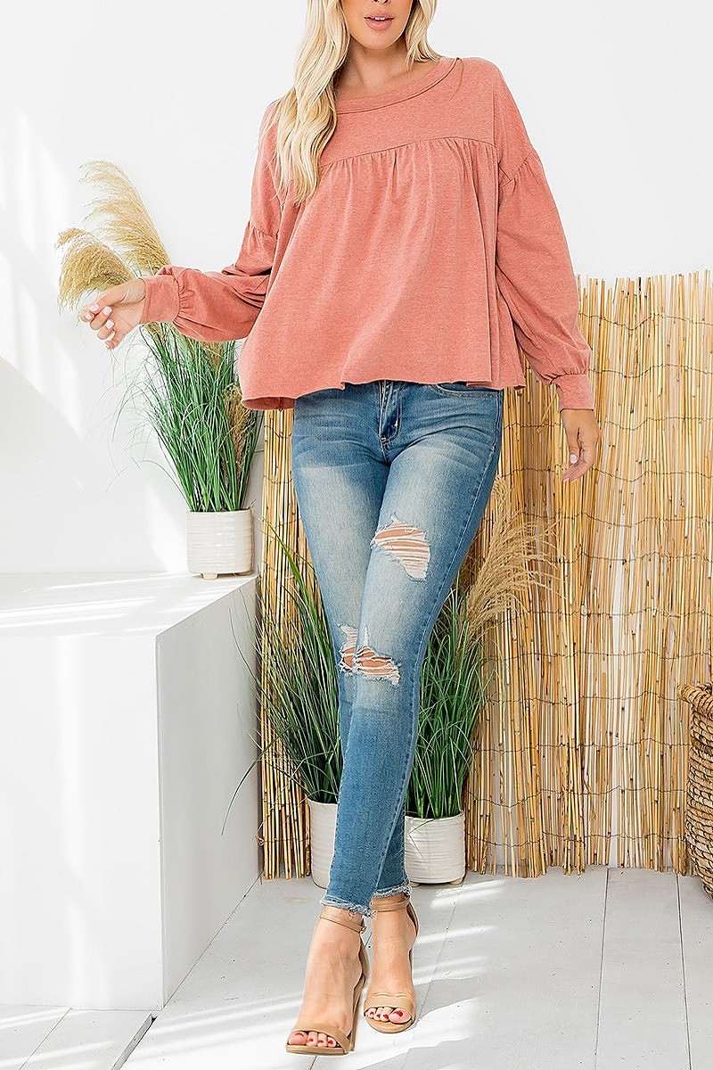 Long sleeve pleated detail top (EF6089)