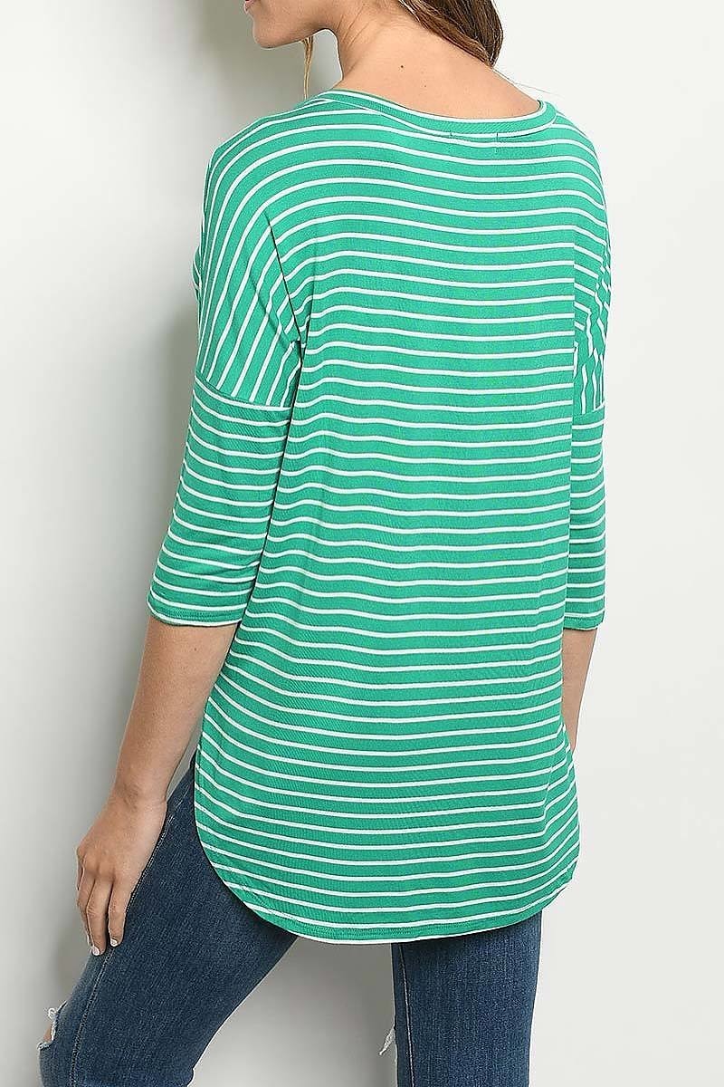 V neck loose fit stripe top (ED6379-LAST)