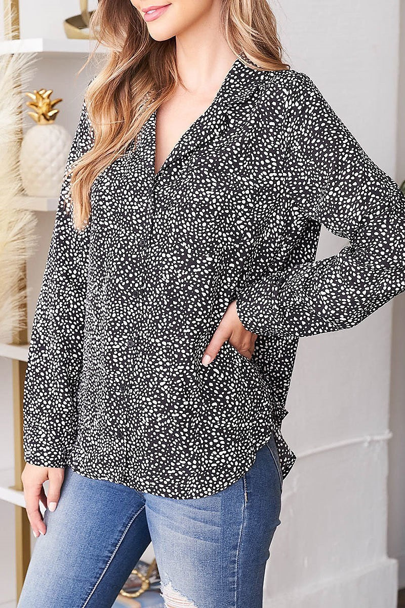 Geo print button front blouse (EF2524)