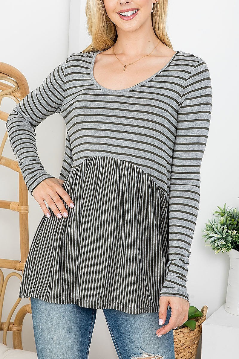 Scoop neck stripe baby doll top (EF4199)