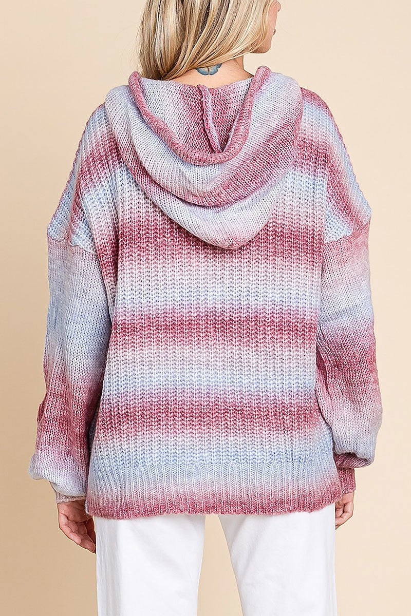 Multi-color hooded cozy sweater with drawstring (EDH1644)