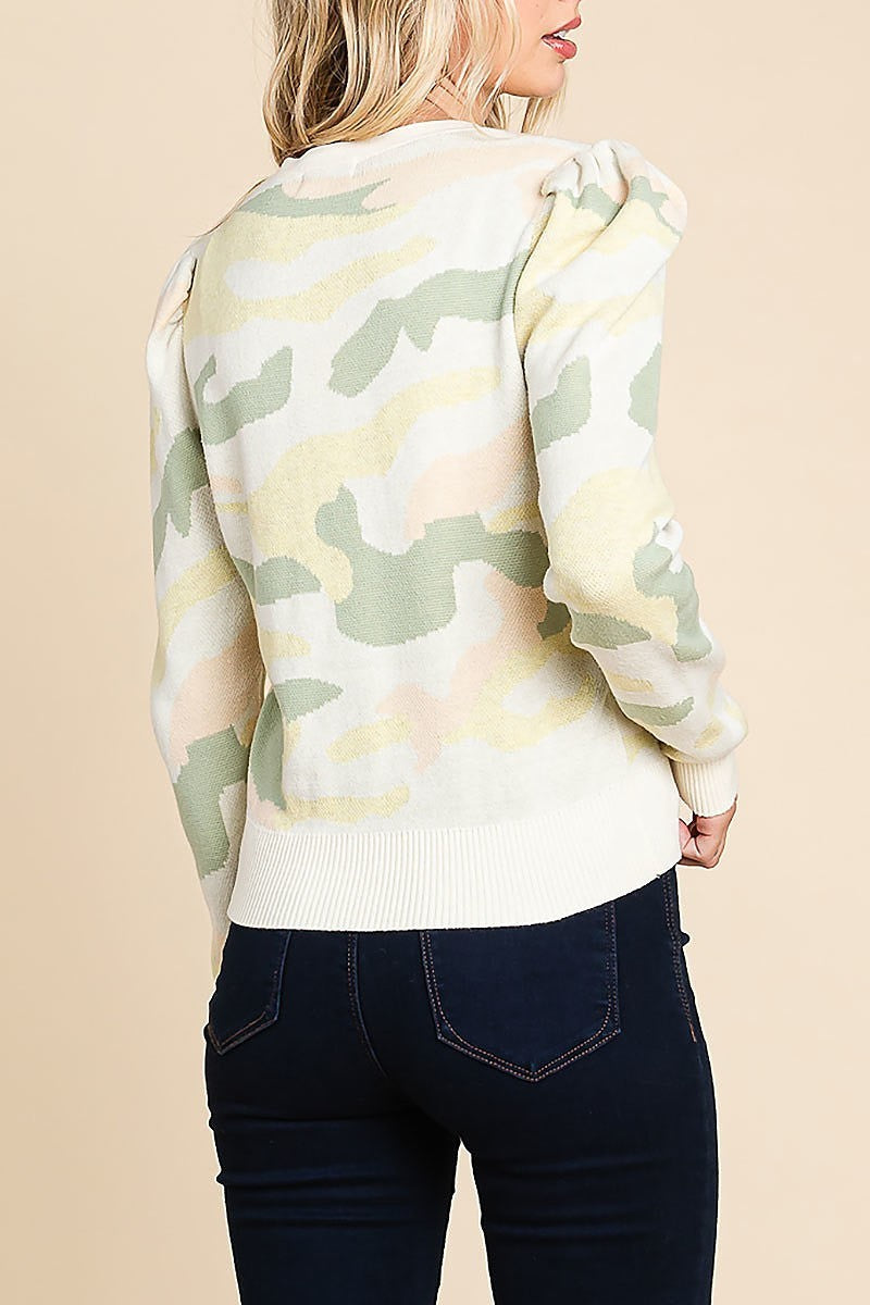 Camouflage print crop cardigan (EDH1548)