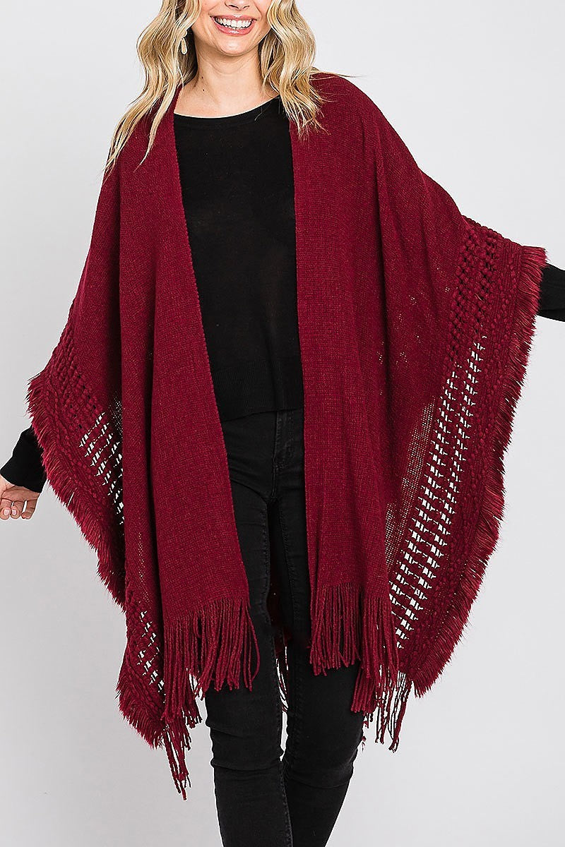 Knit ruana with fringe (DGS6114)