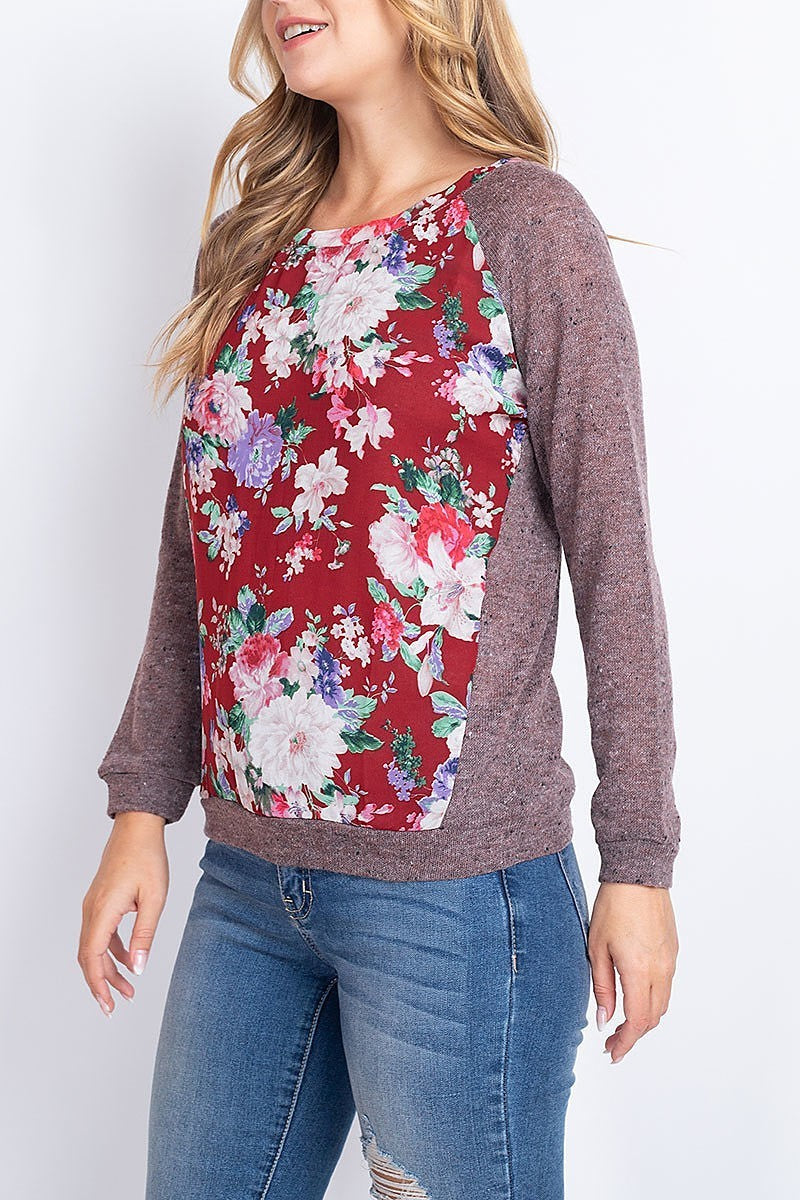 Floral print color block top (EF1923)