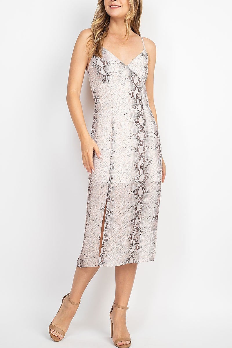 Snake skin v neck sheer print midi dress (DED6841)