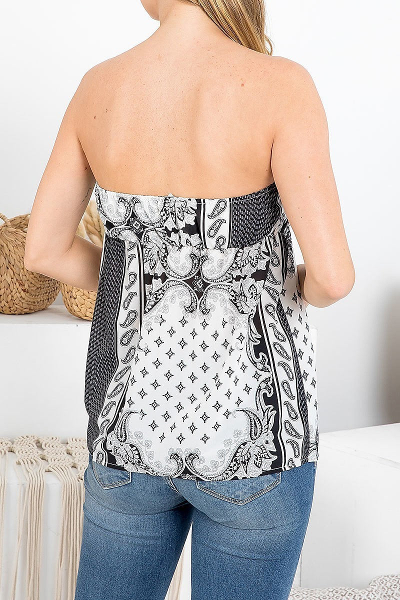 Paisley print ruched front halter neck top (EF2213)