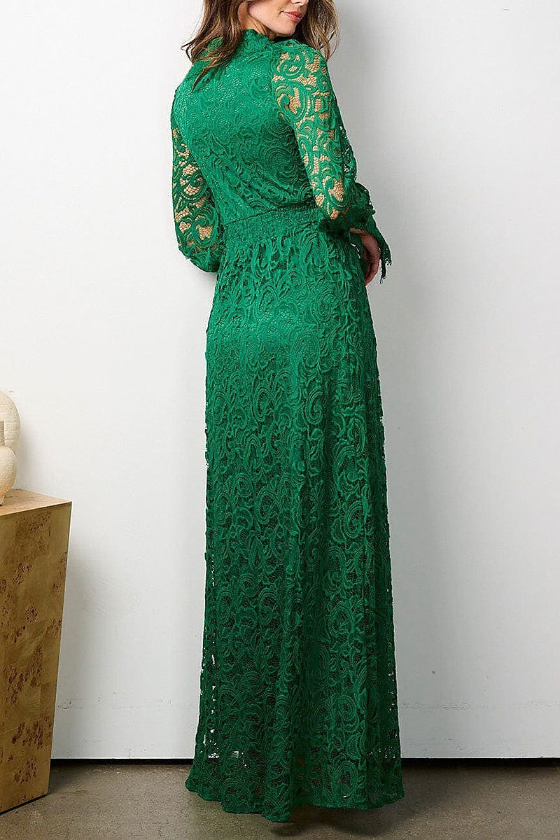 Long sleeve button up all over lace maxi dress (EFWT7817)