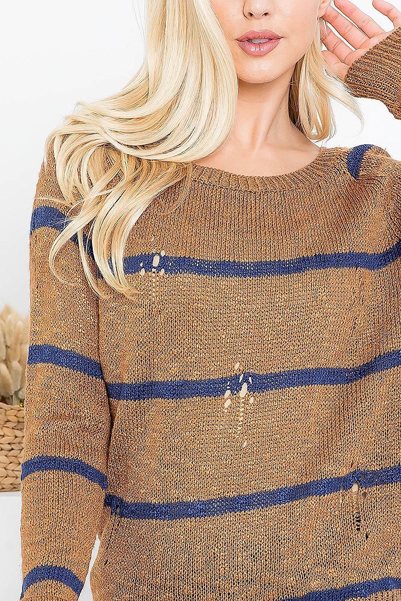 Distressed detail stripe sweater (DGS5362)