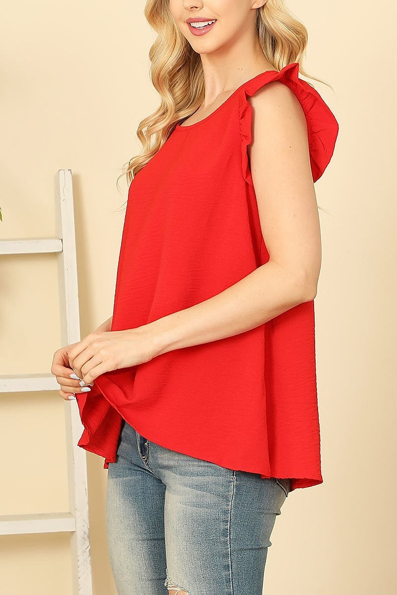 Ruffle sleeve round neck solid top (EF7471)