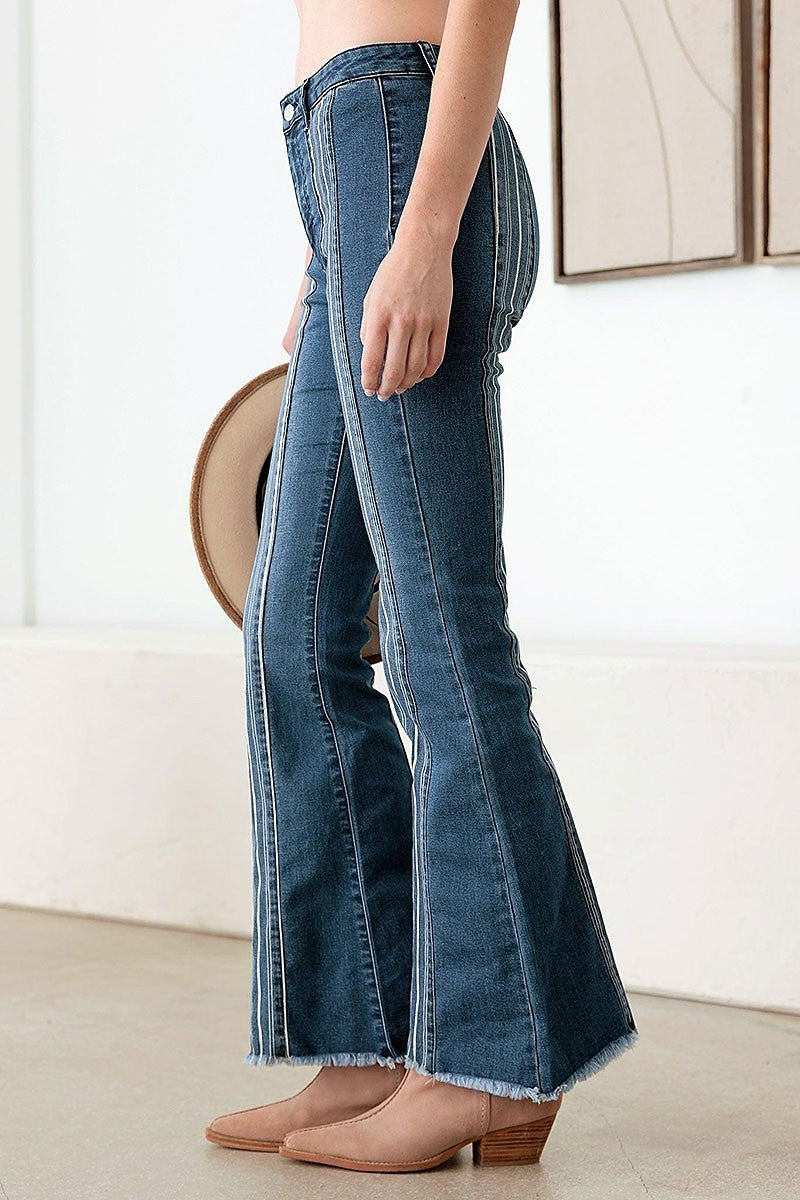 Mid rise flare pinstripe denim pants (TED2968)