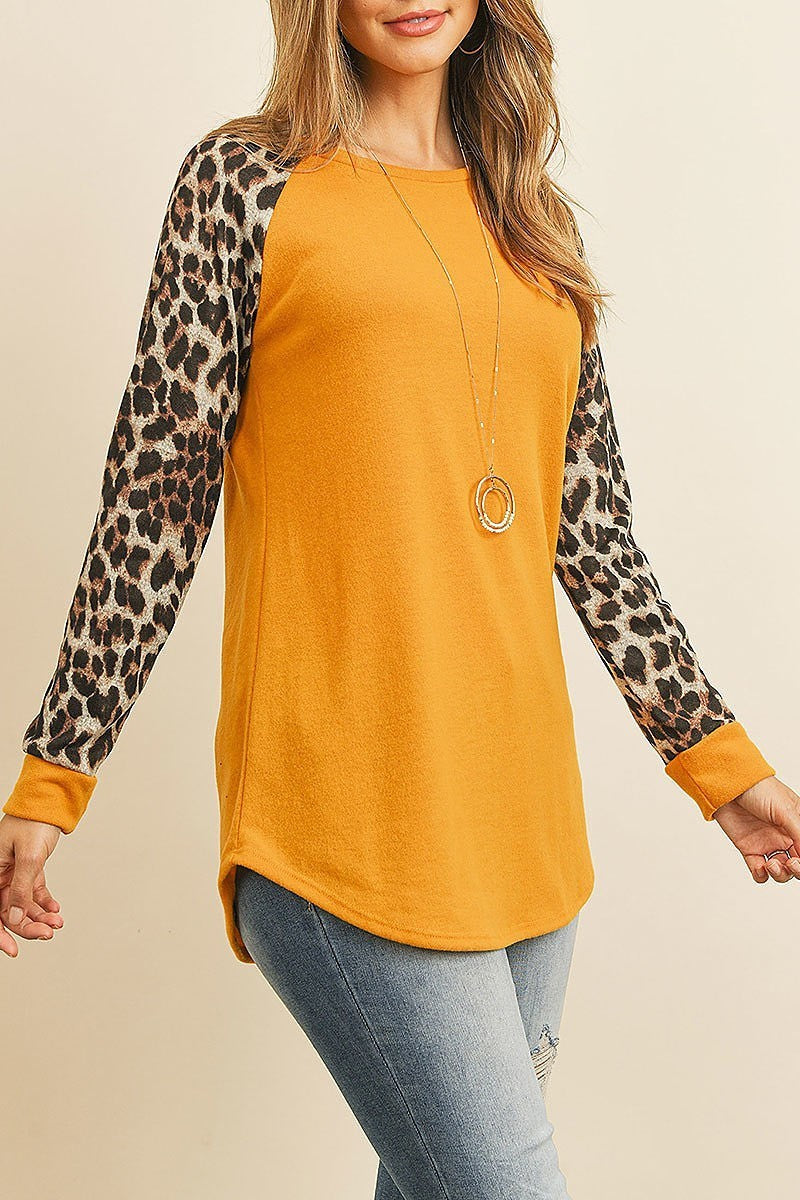 Long sleeve leopard raglan hacci top (ED8808)