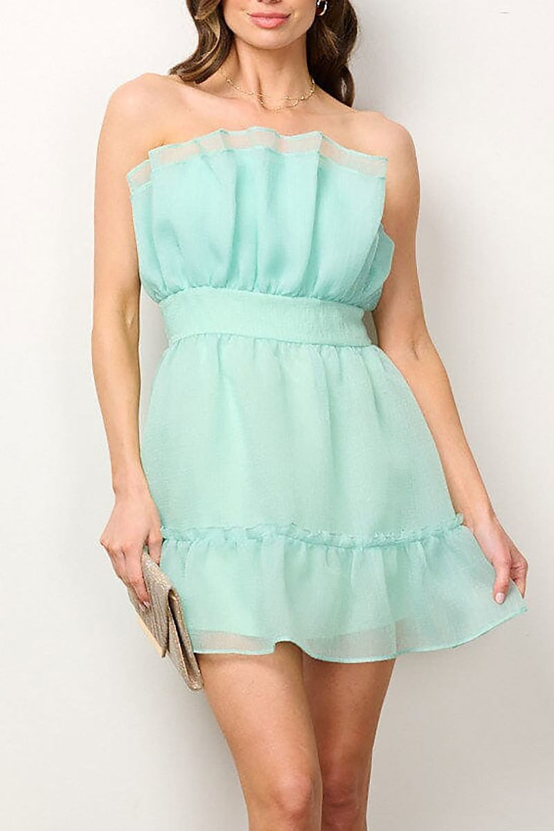 Sleeveless ruffle tube mini dress (EFWT6878)