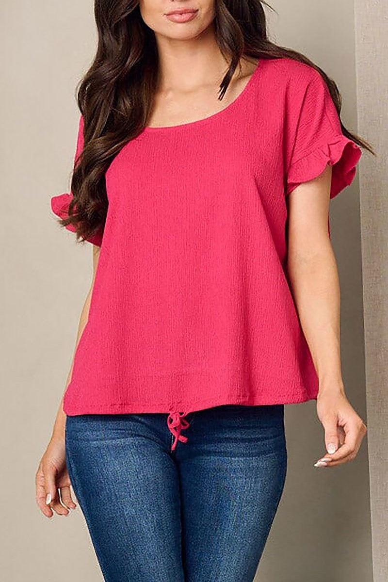 Short sleeve waist tie solid top (EFWT2228)