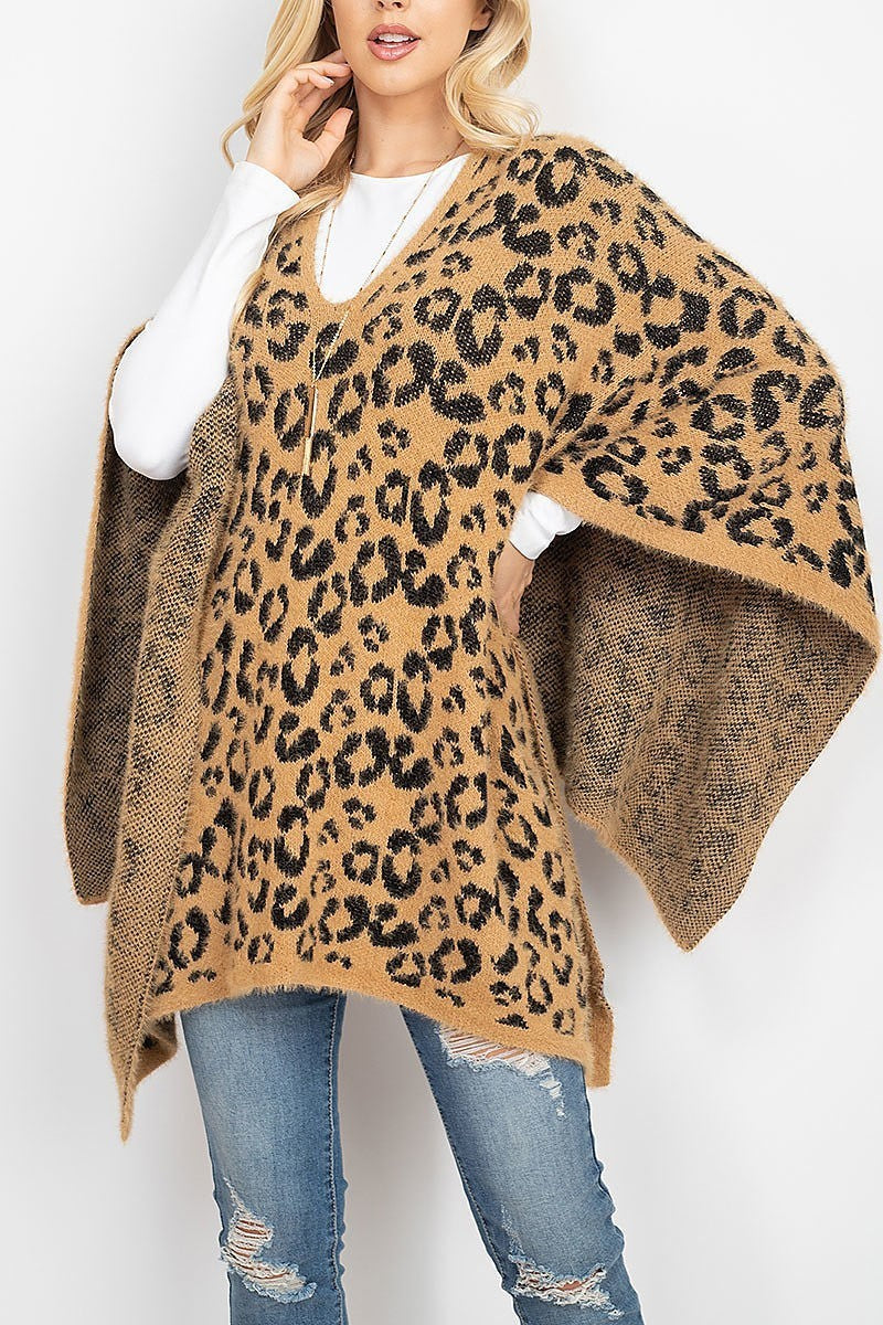 Leopard print sweater poncho (DGS5334)