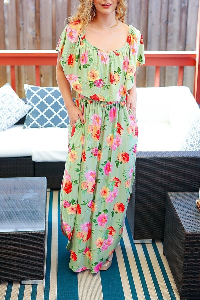 Off shoulder floral maxi dress (ETBM6022)