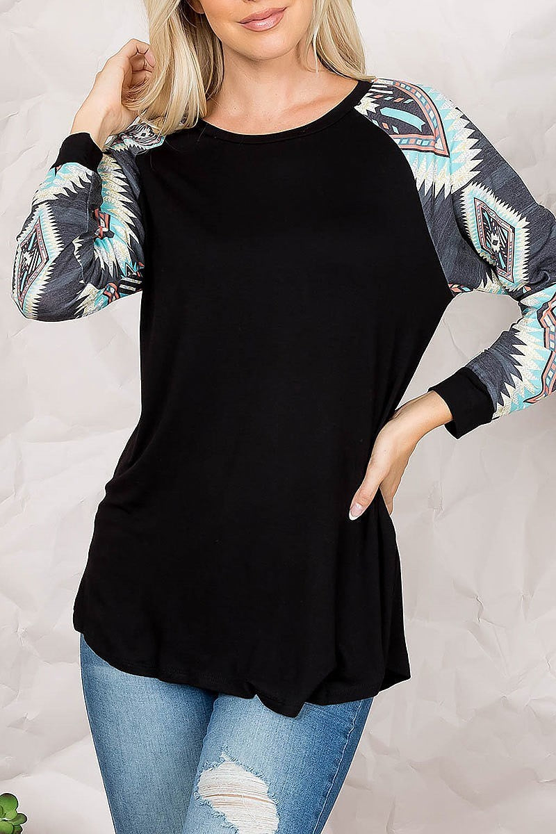 Tribal print color block top (EF2335)