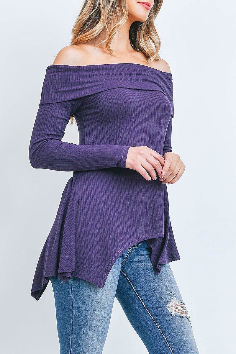 Off shoulder asymmetrical hem (EF2246)